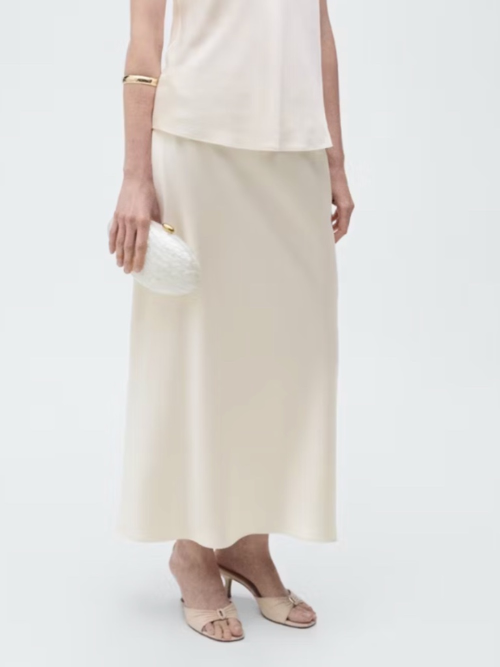 MANGO | Satin Maxi Skirt - Cream - M